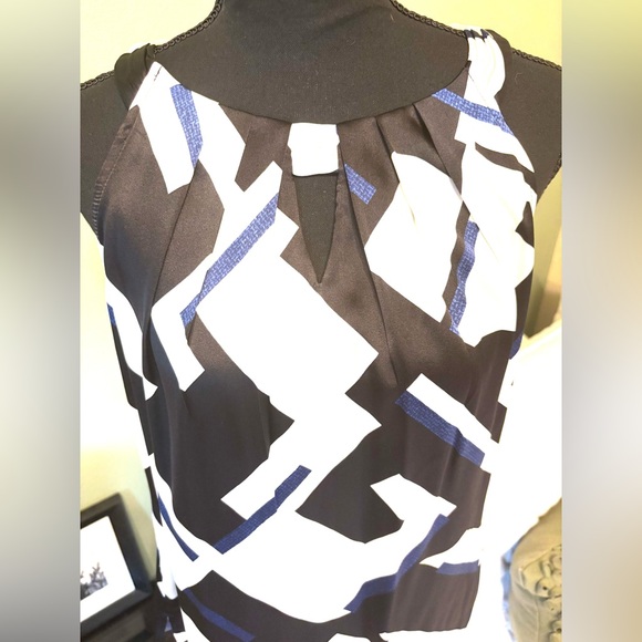 WHBM Silk halter top blouse Black, white blue career Sz Small Medium - Picture 8 of 13